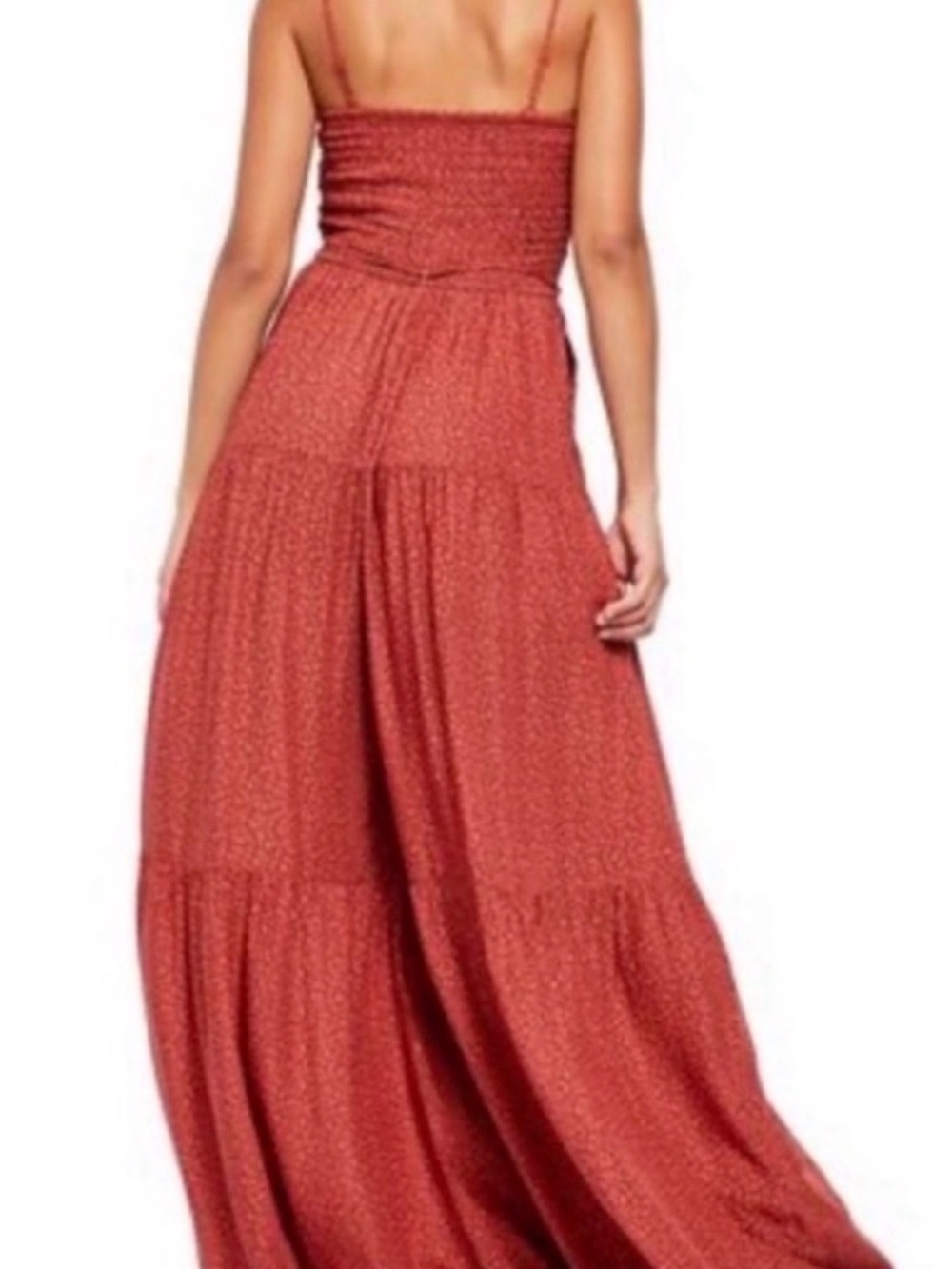 Free People Brick Red Wide-Leg Smocked Jumpsuit - Picture 3 of 5